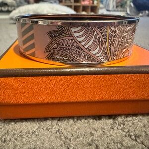 Hermes Pink and Orange Leaf Motif Enamel Bangle